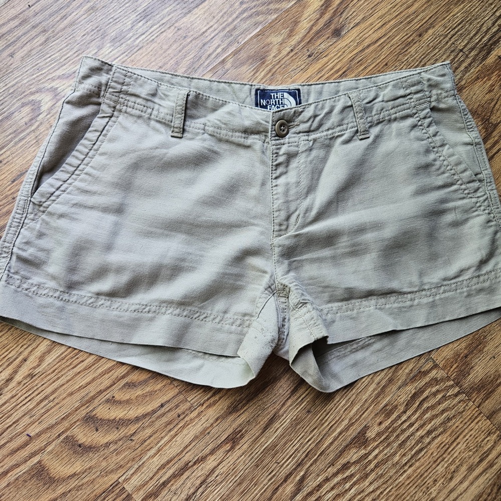 The North Face Linen Cotton Women's Chino Shorts Beige Khaki Size 8 Pockets